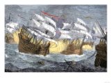 Francis Drake Seizes Spanish Treausre Ships- print