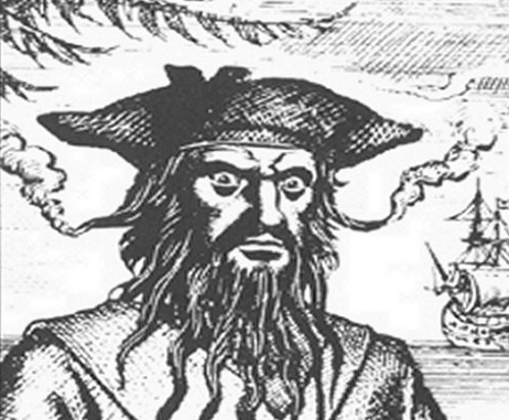 Blackbeard with slow-burning fuses in his beard — using fear as a pirate weapon before firing a shot
