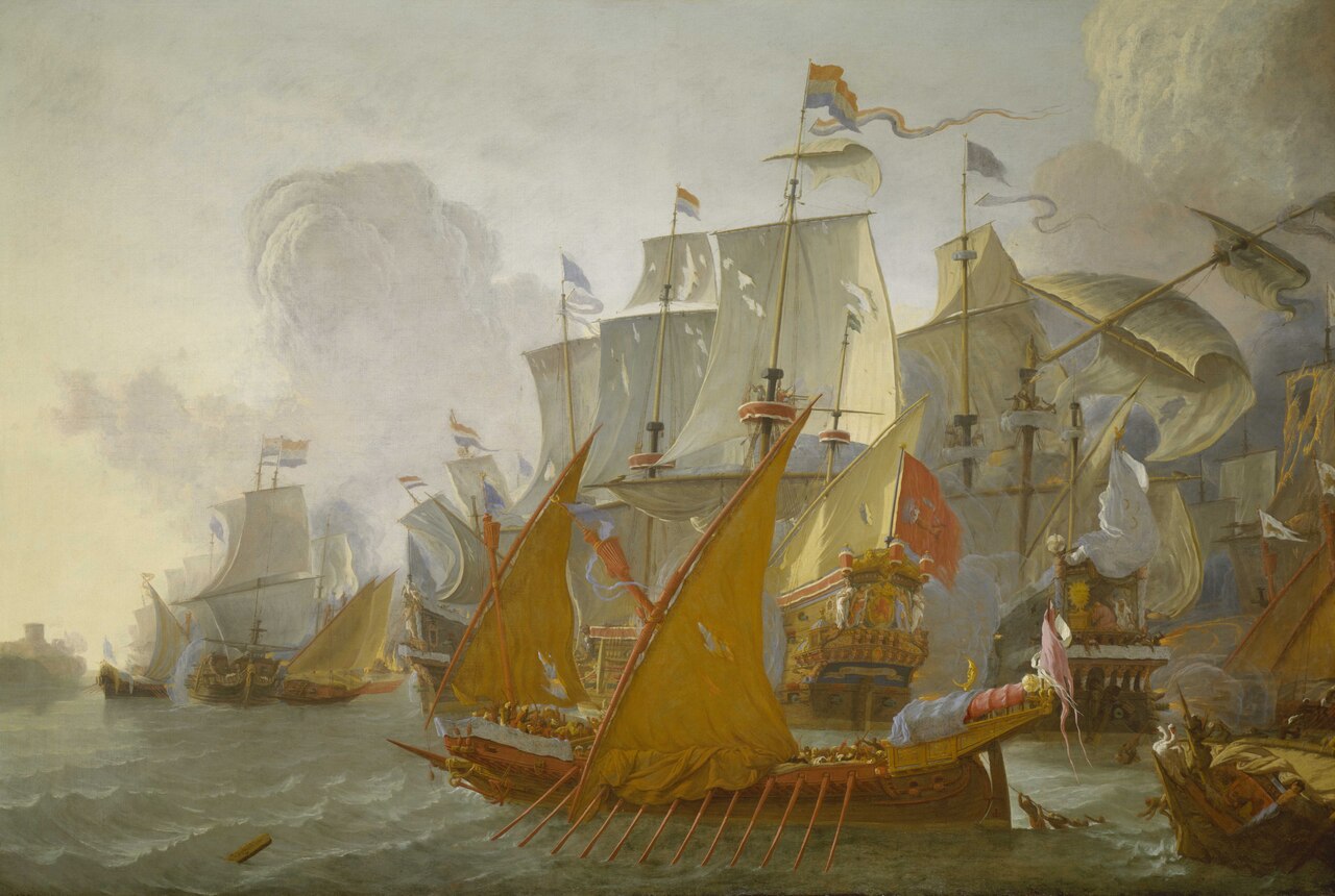 Action between the Dutch Fleet and Barbary Pirates — circa 1670 oil painting by Lieve Verschuier
