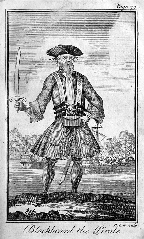 Blackbeard the Pirate-engraving by Benjamin Cole, around 1724