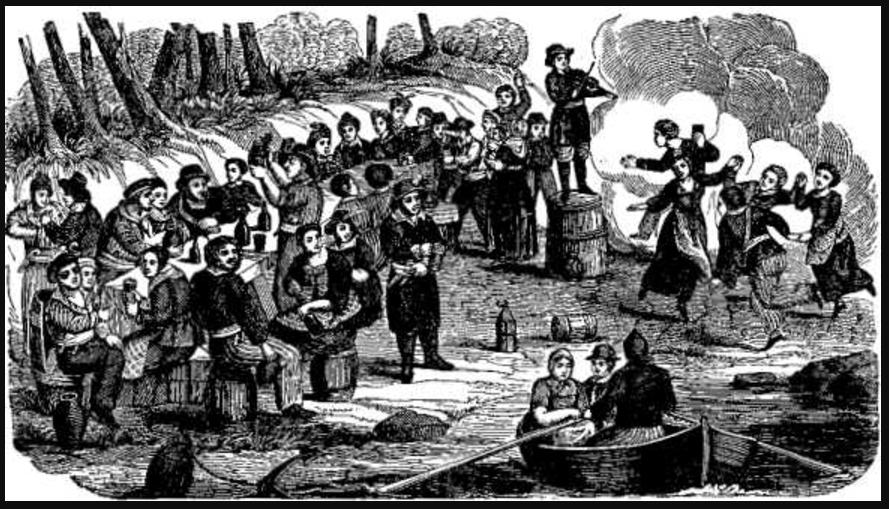 The crews of Blackbeard and Charles Vane carousing at Ocracoke Island — including Calico Jack and Israel Hands