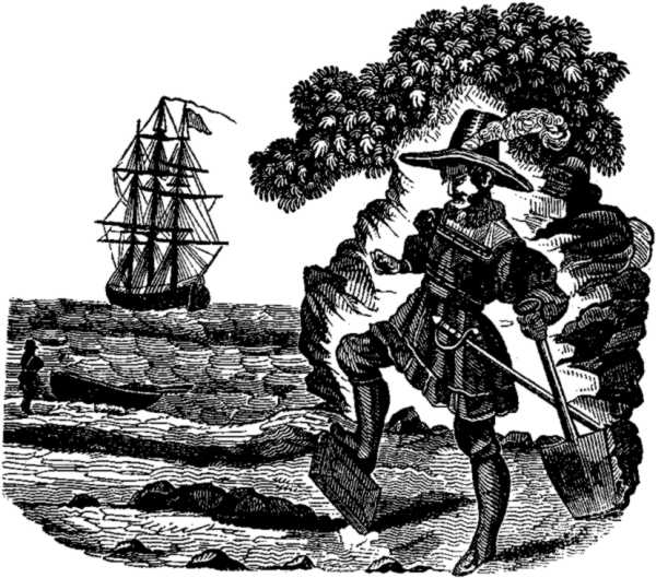 Captain Kidd burying his family Bible near Plymouth Sound