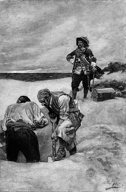 Captain Kidd buries treasure at Gardiner's Island, New York