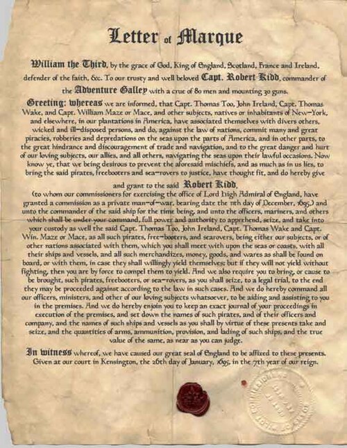 Captain Kidd's Letter of Marque