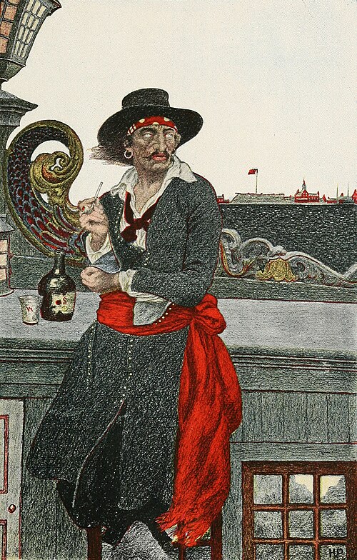 Painting of Captain William Kidd on the deck of the Adventure Galley by Howard Pyle