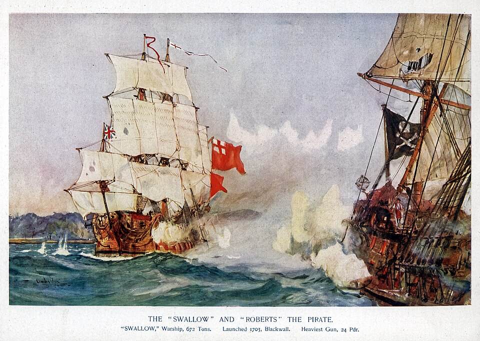 Bartholomew Roberts' Last Battle-Chaloner Ogle and the HMS Swallow fight Roberts and the Royal Fortune