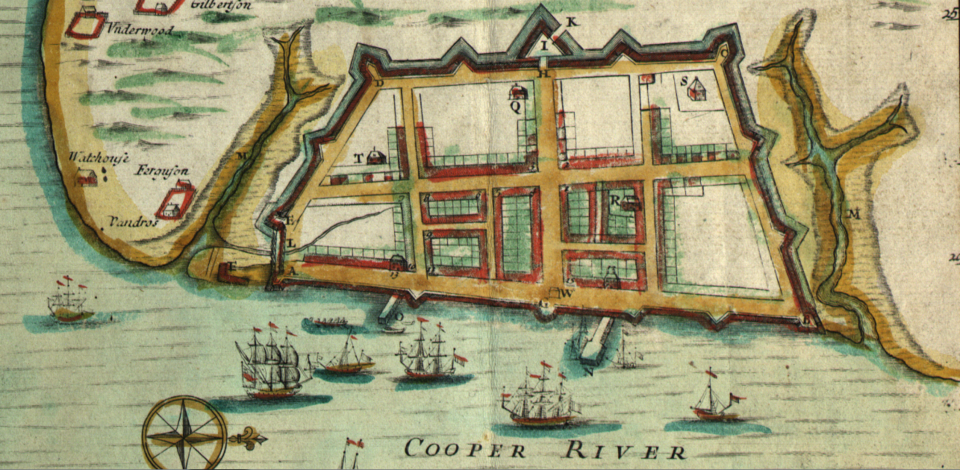 1711 Map of Charles Towne, SC by Crisp, E., Nairne, T., Harris, J., Mathews, M. & Love, J