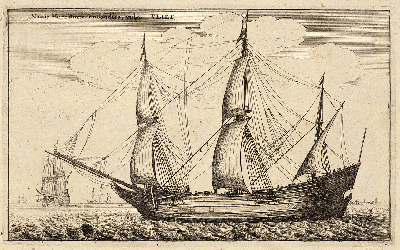 A Dutch Fluyt — etching by Wenceslaus Hollar, 17th century