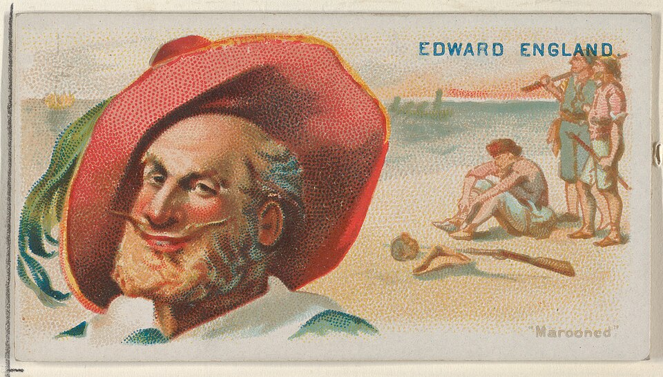 Edward England Marooned — 1888 Allen & Ginter cigarette card from the Pirates of the Spanish Main series