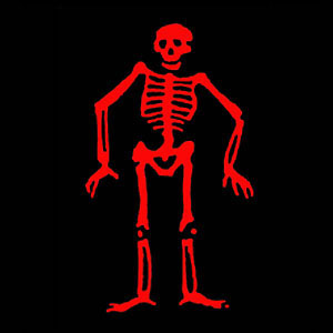 Edward Low pirate flag, red skeleton stabbing a heart with a spear on black field