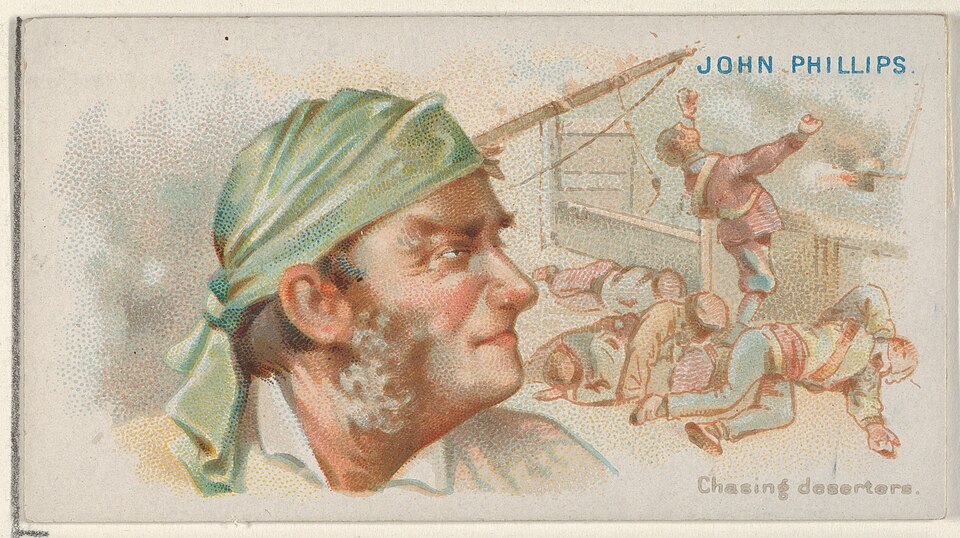 John Phillips Chasing Deserters — 1888 Allen & Ginter cigarette card from the Pirates of the Spanish Main series