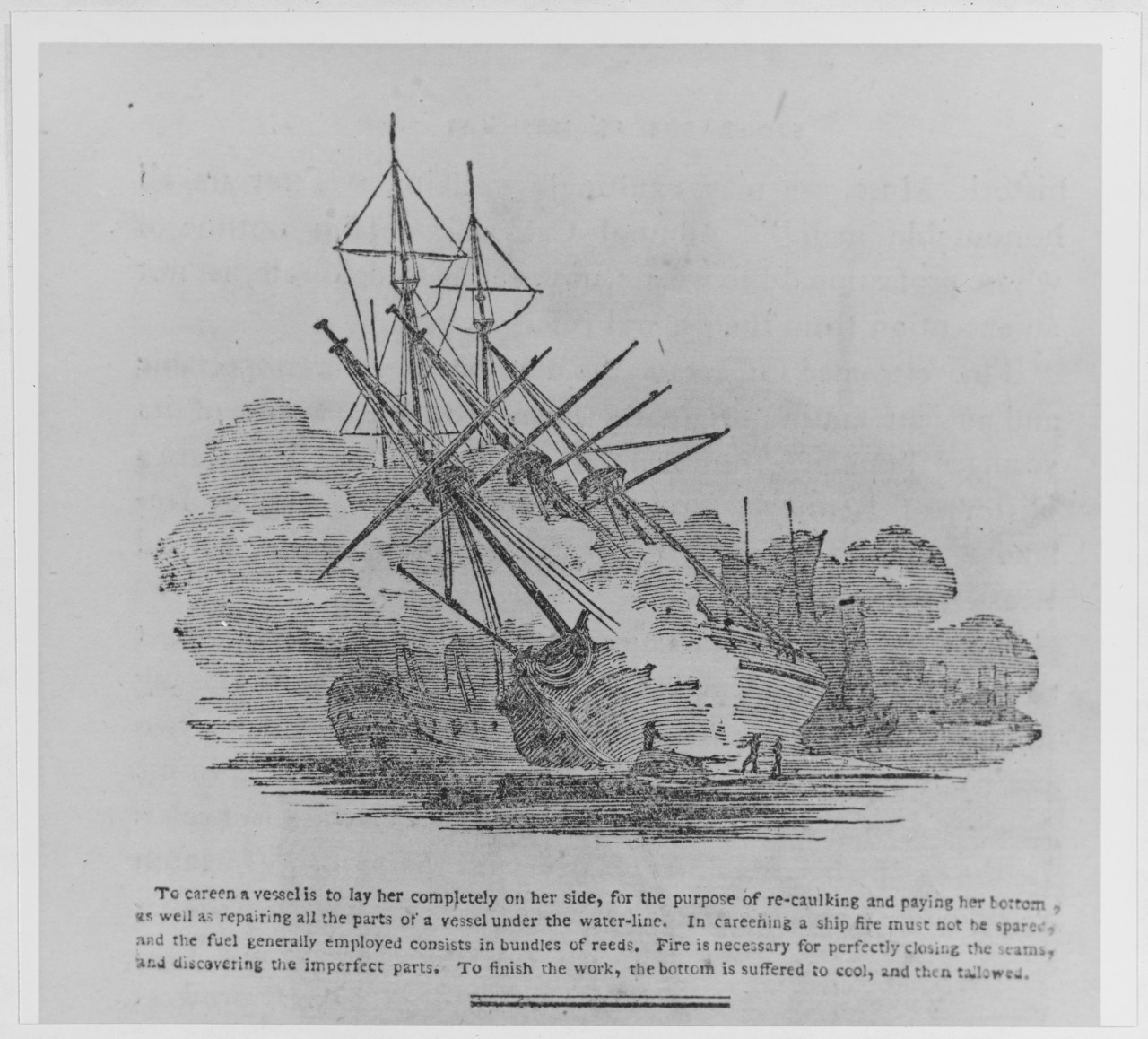 Workers careening a pirate ship hull - Golden Age of Piracy ship maintenance