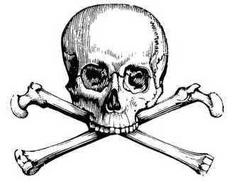 Period engraving of skull and crossbones — the classic Jolly Roger symbol